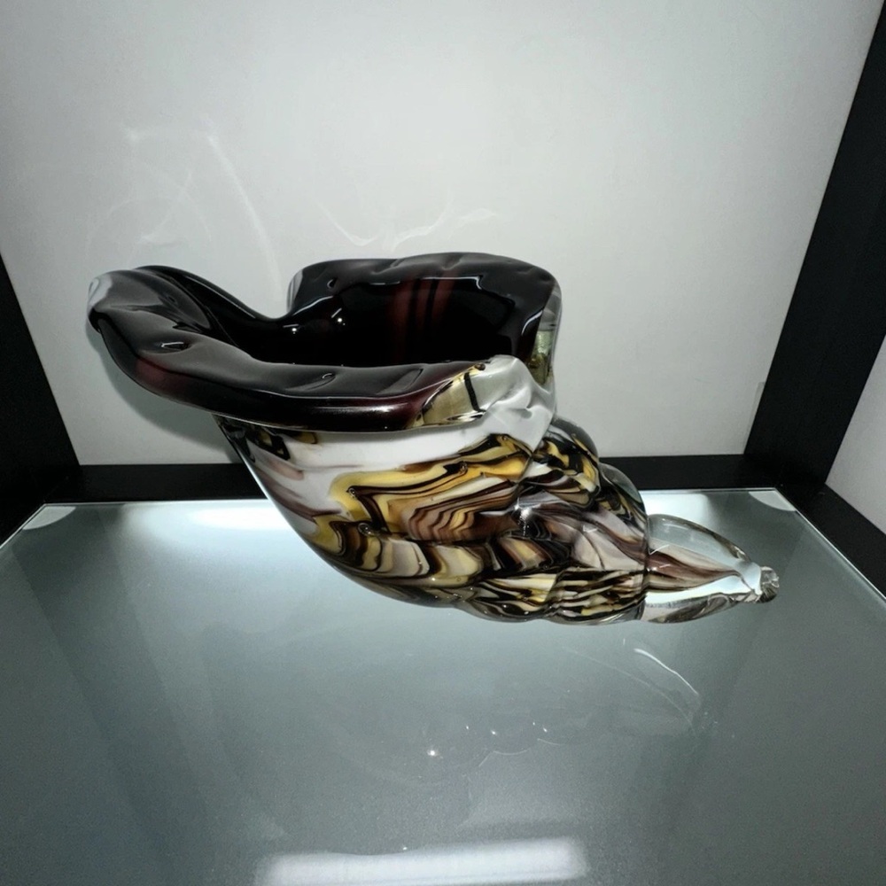 Vintage Murano Style Conch Aventurine Sea Shell Glass Paperweight Large